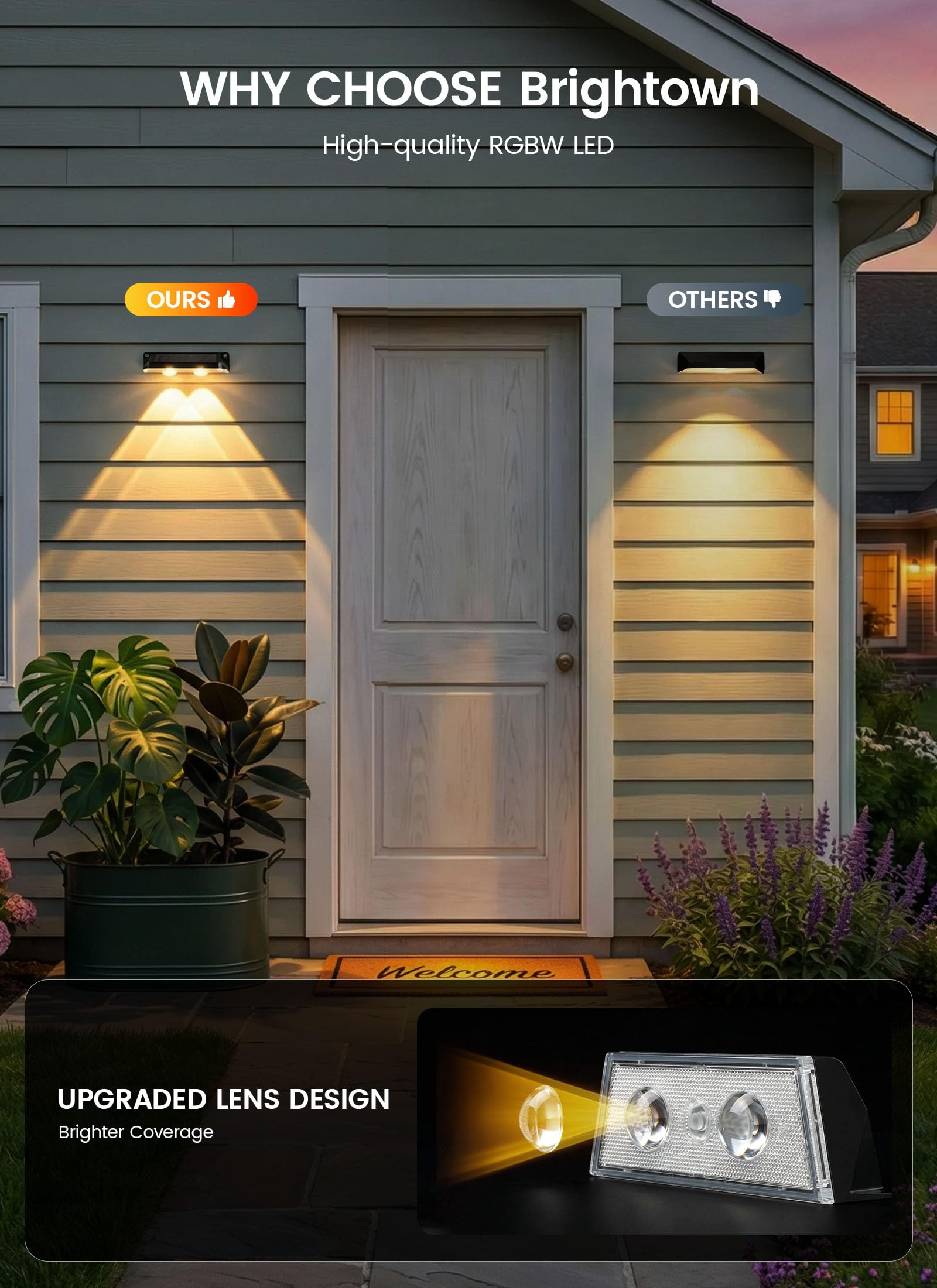 Brightown 8 Pack Solar-Fence-Lights-Outdoor, IP65 Waterproof Warm
